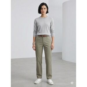 Uniqlo Linen Blend Relaxed Straight Pants Women M Green High Rise Minimalist
